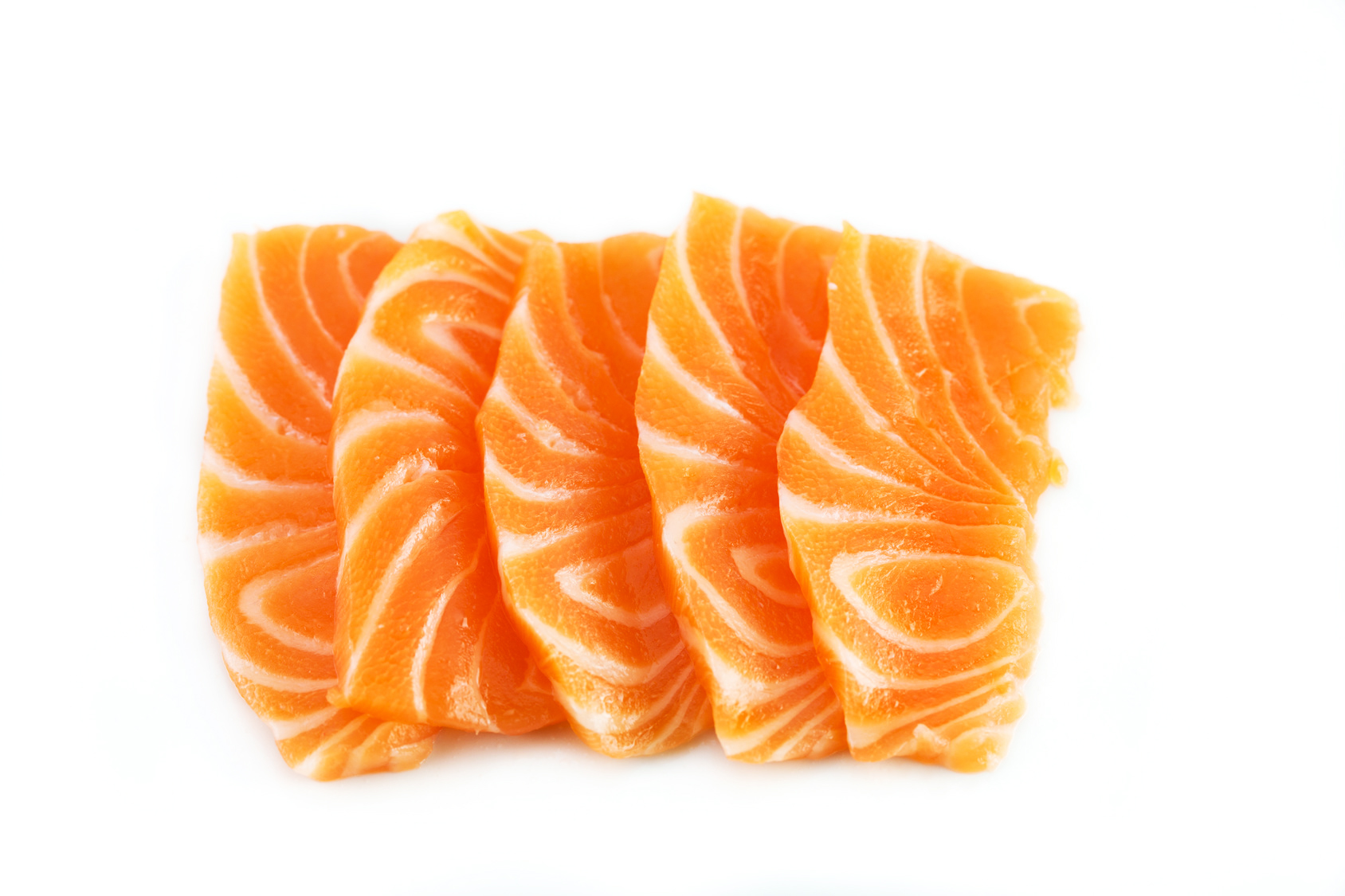 Salmon raw sashimi on white background